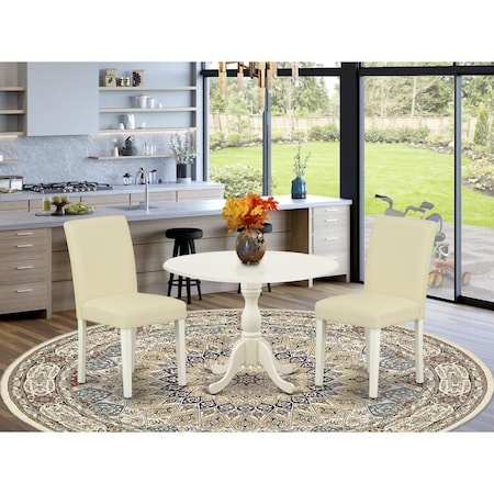 East West Furniture 3 Piece Dublin Dining Room Set - Linen White DMAB3-LWH-64